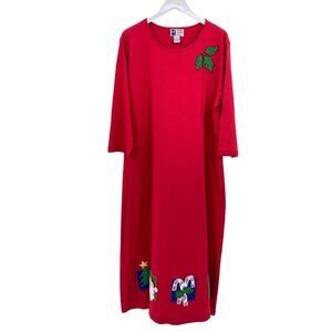 Caspian Causals modest Christmas maxi dress size large cotton Santa LS VTG